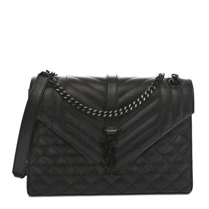 Saint Laurent Grain De Poudre Textured Mixed Matelasse Triquilt Medium Monogram Monochrome Satchel Black 1 of 9