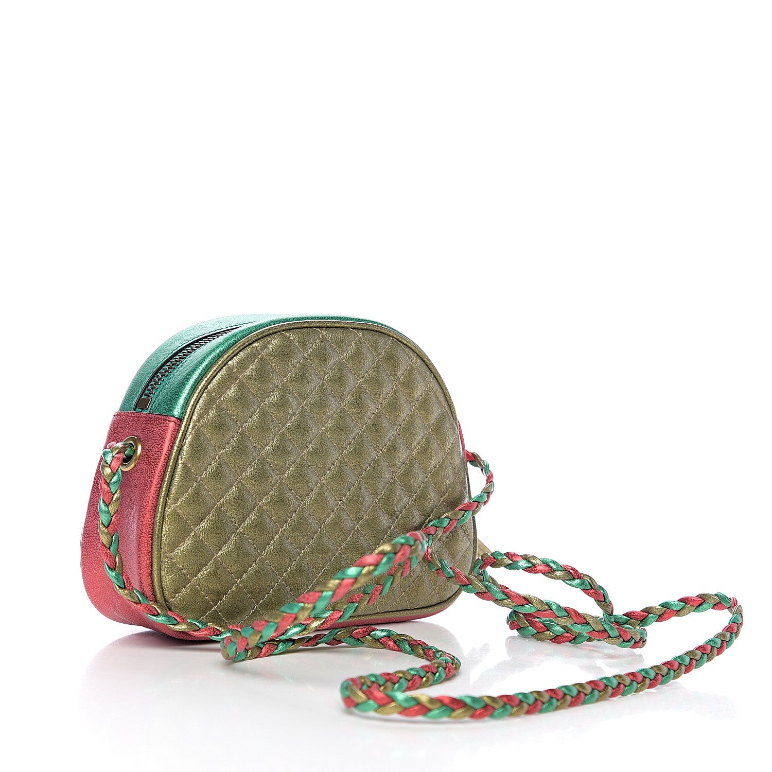 Gucci Laminated Nappa Trapuntata Mini Zumi Dome Shoulder Bag Rosso Jasmine Green Rame 2 of 10