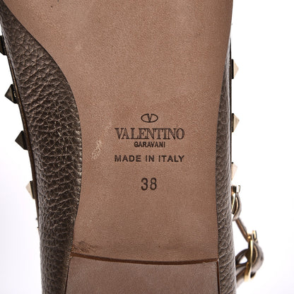 Valentino Garavani Metallic Pebbled Calfskin Rockstud Cage Ballerina Flats 38 Sasso 6 of 9