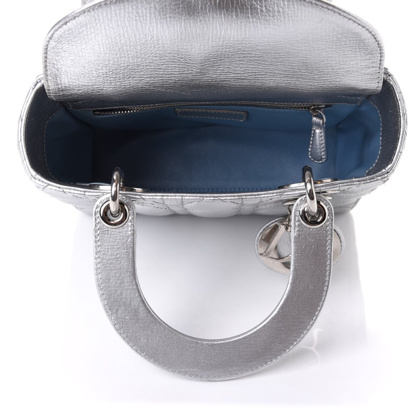 Metallic Grained Calfskin Cannage Small Lucky Badges My Lady Dior Silver