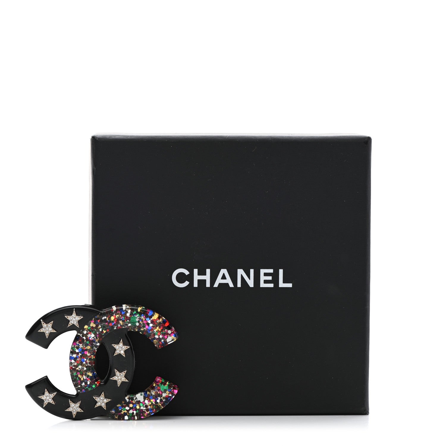 Chanel Resin Glitter Crystal CC Star Brooch Multicolor 5 of 5