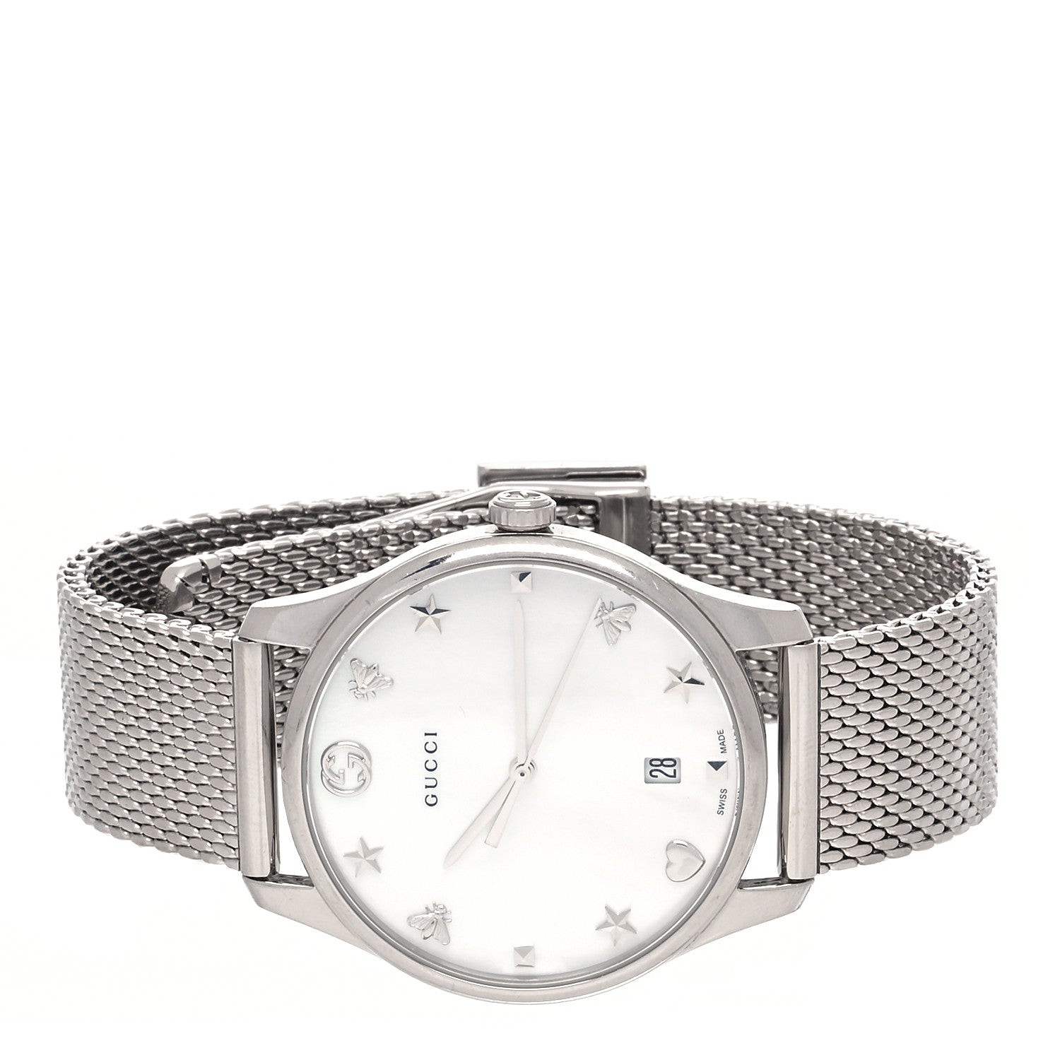 Gucci Stainless Steel Mother of Pearl 36mm G-Timeless Charm Quartz Watch 2 of 4