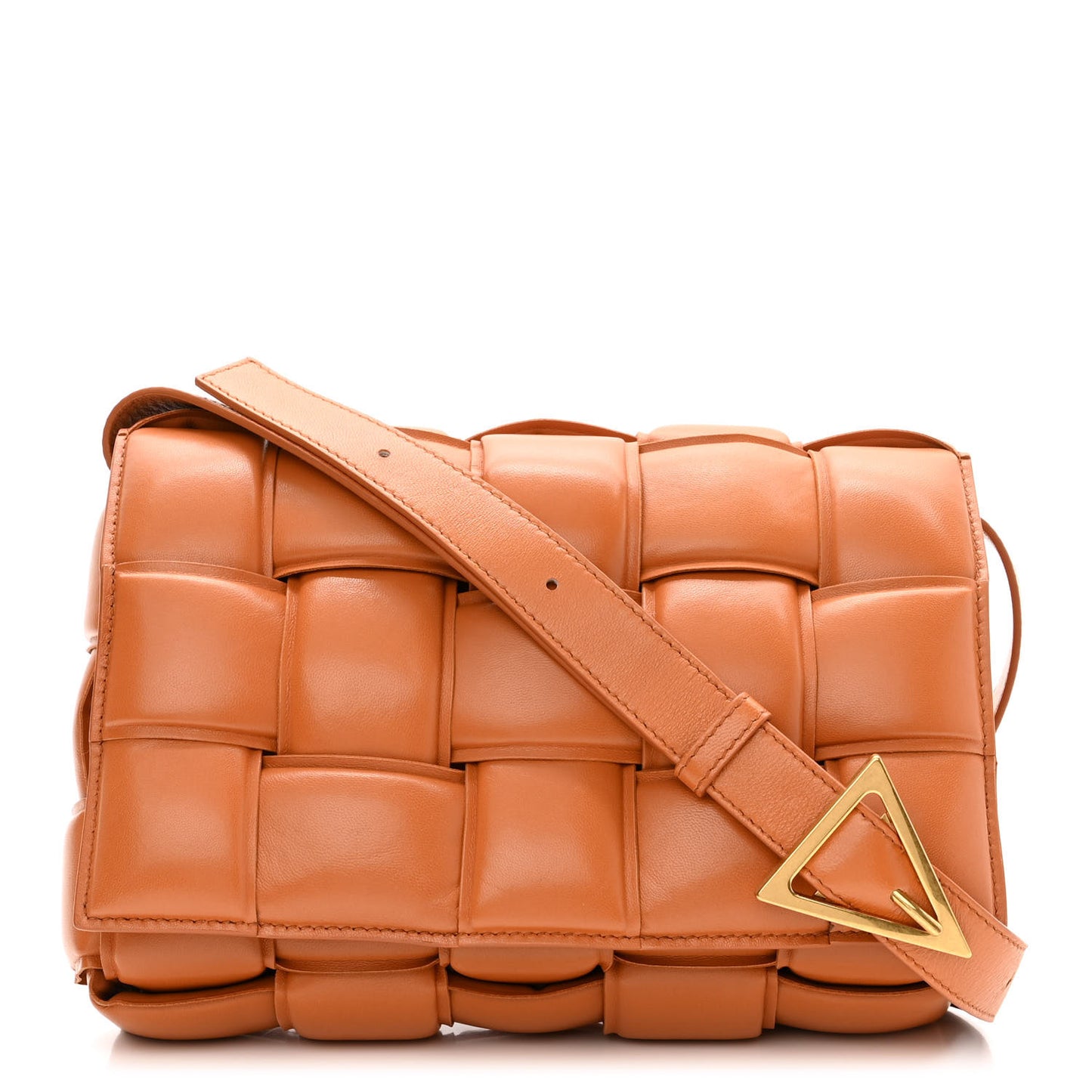 Nappa Maxi Intreccio Padded Cassette Crossbody Bag Caramel