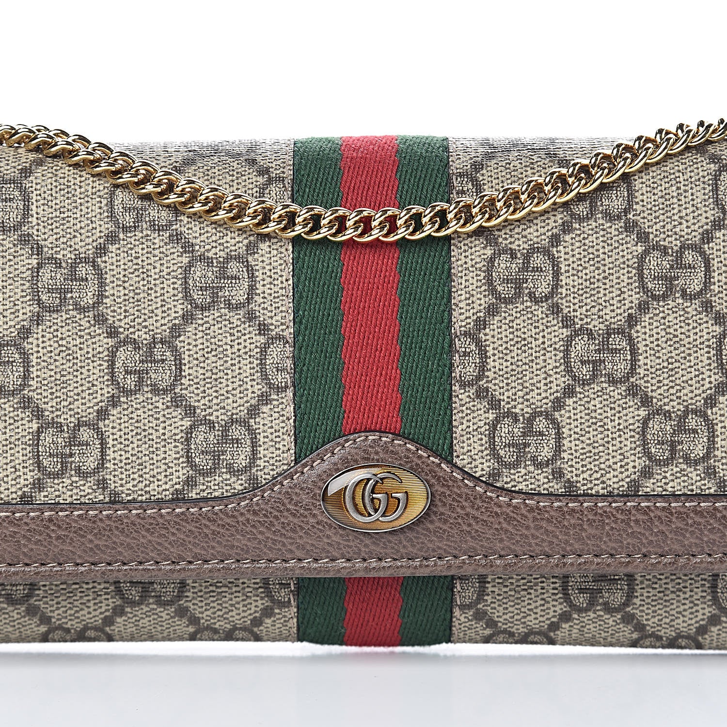 Gucci GG Supreme Monogram Web Ophidia Wallet On Chain Brown 9 of 12