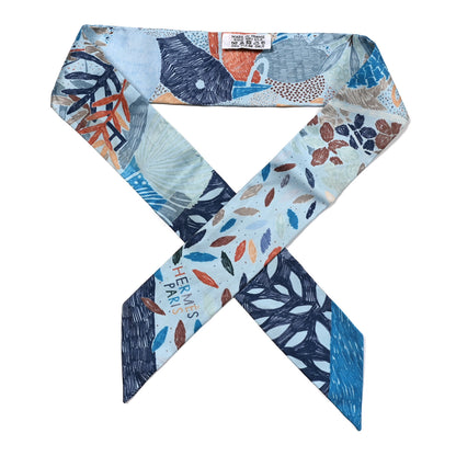 Hermes Silk Chacun Fait Son Nid Twilly Cobalt Marine Etoupe 1 of 4