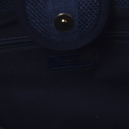 Chanel Mixed Fibers Striped Medium Deauville Tote Navy Blue 8 of 10