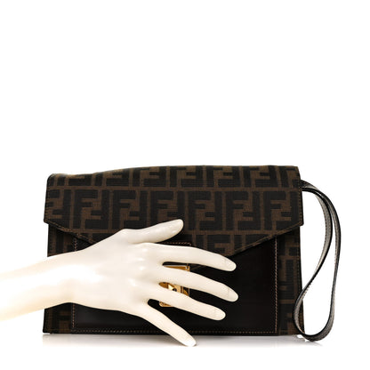 Fendi Zucca Calfskin Flap Clutch Tobacco Black 2 of 8