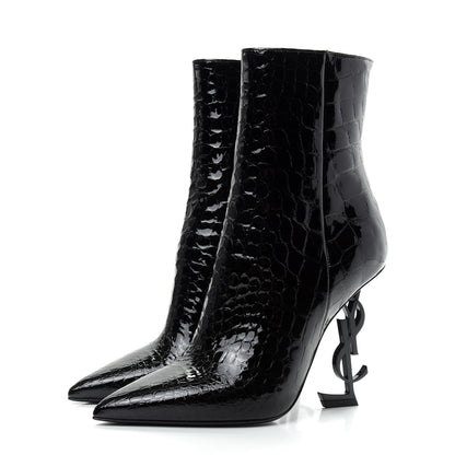 Saint Laurent Alligator Embossed Patent Calfskin Opyum 110 Ankle Boots 38 Black 3 of 11