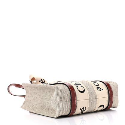 Chloe Cotton Calfskin Small Woody Ribbon Tote With Strap White Brown 4 of 10