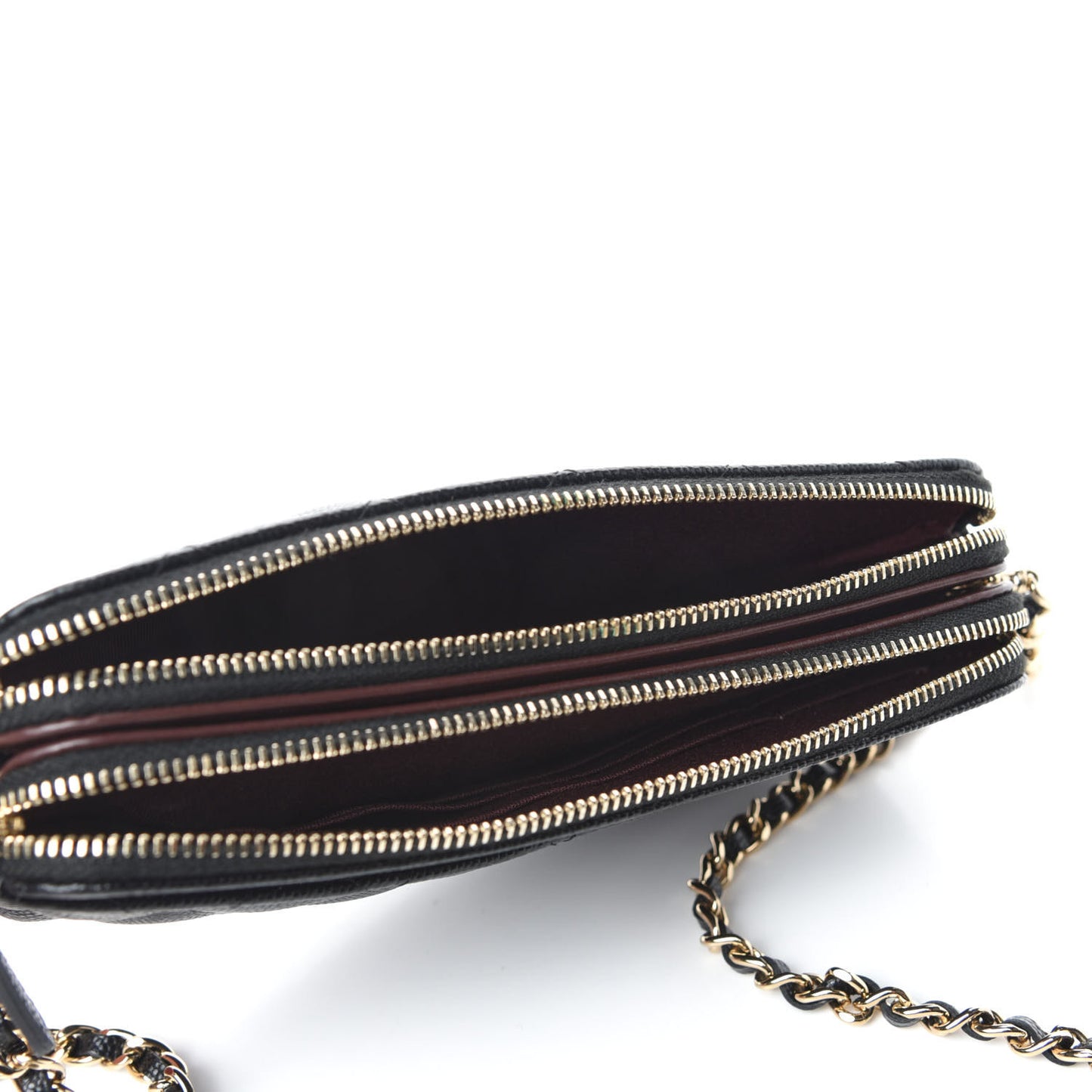 Caviar Quilted Small Clutch With Chain Black