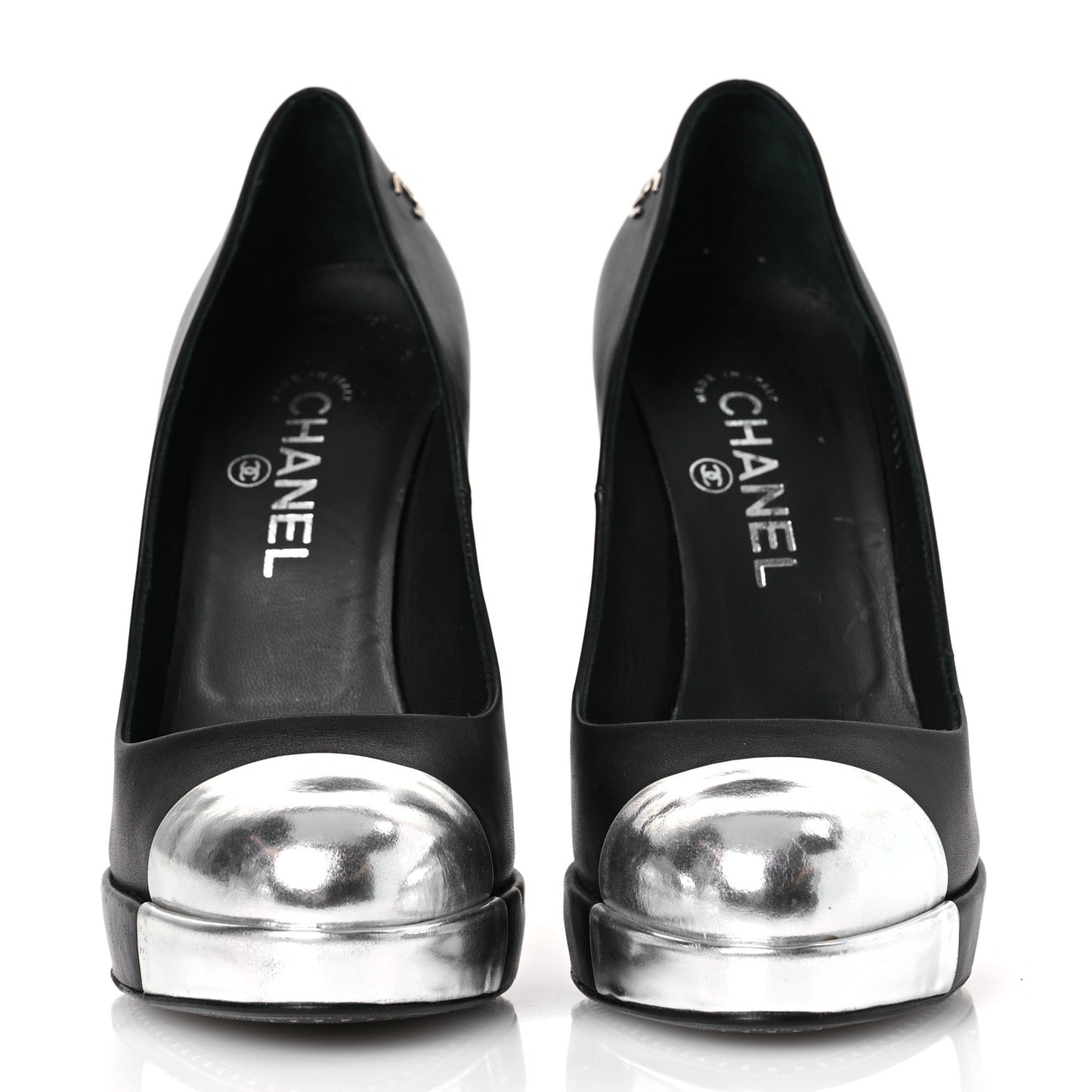 Calfskin Cap Toe CC Pumps 39 Black Silver