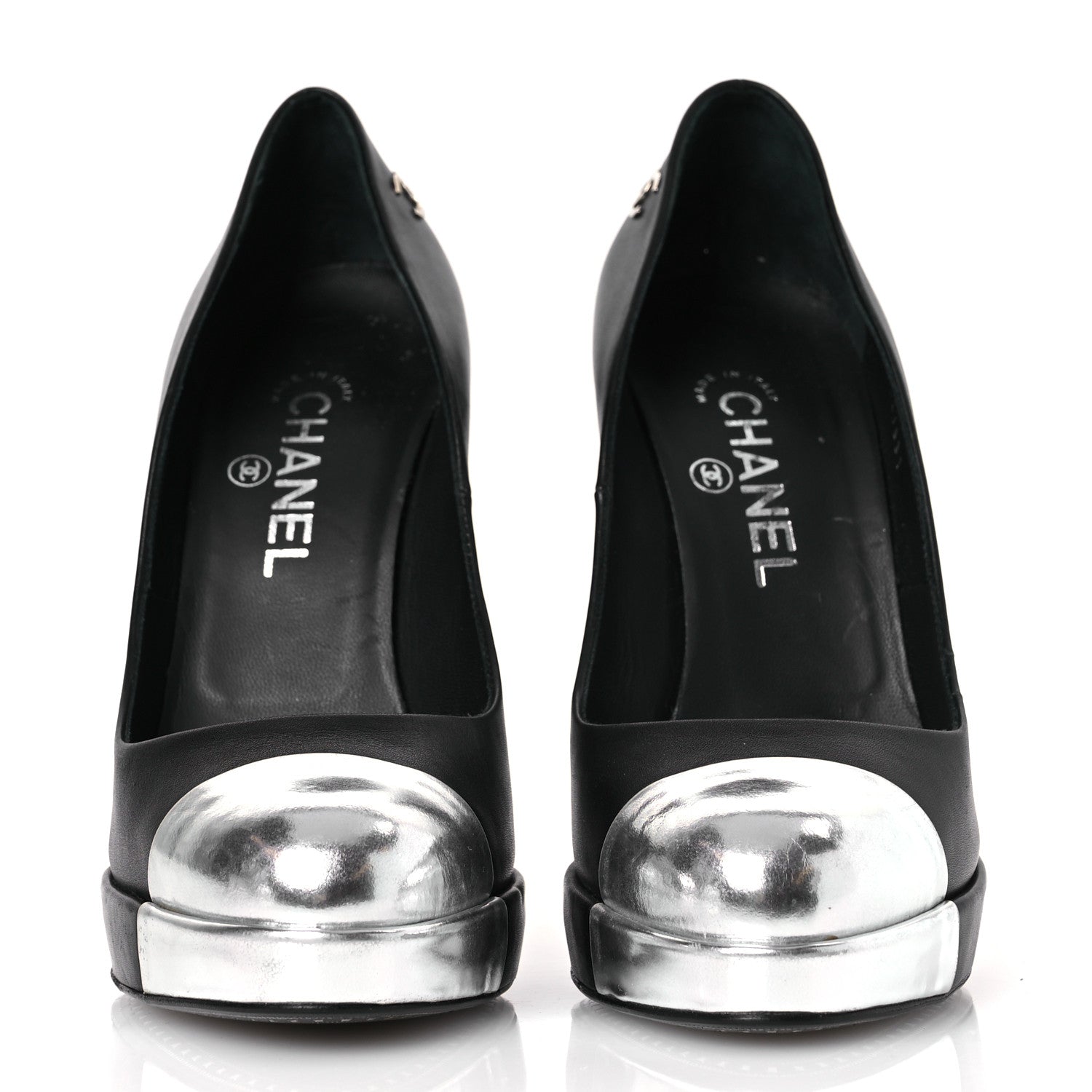 Chanel Calfskin Cap Toe CC Pumps 39 Black Silver 3 of 14