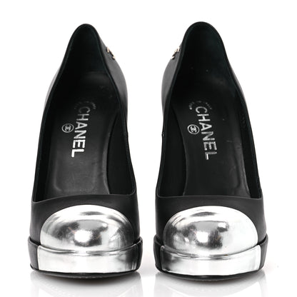 Chanel Calfskin Cap Toe CC Pumps 39 Black Silver 3 of 14