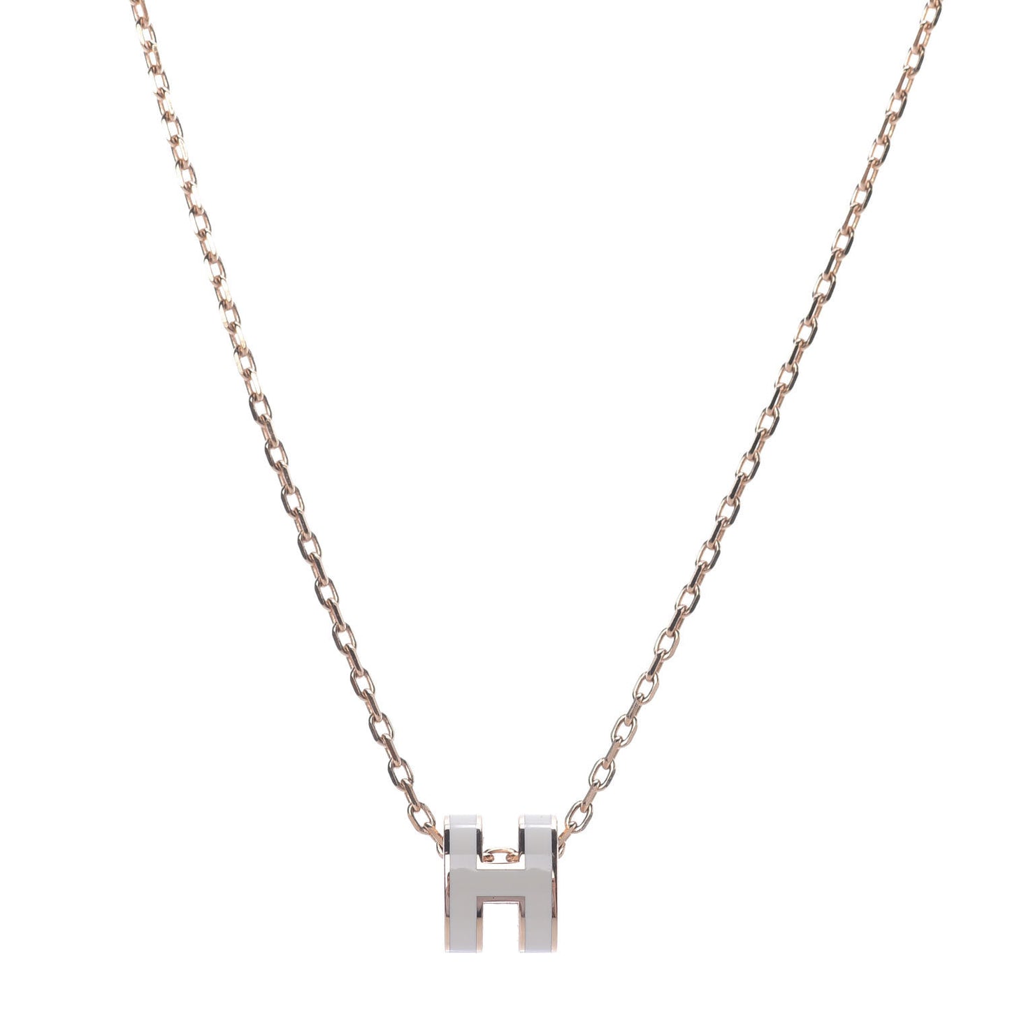Lacquered Rose Gold Mini Pop H Pendant Necklace White