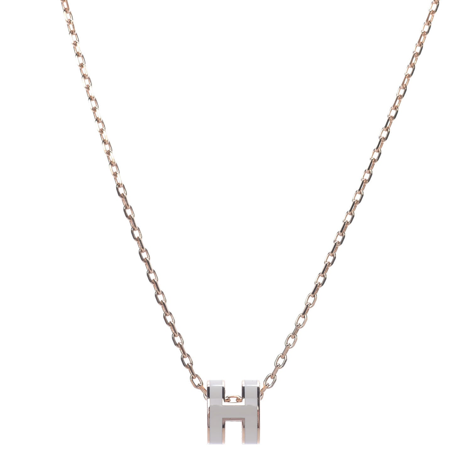 Hermes Lacquered Rose Gold Mini Pop H Pendant Necklace White 1 of 6