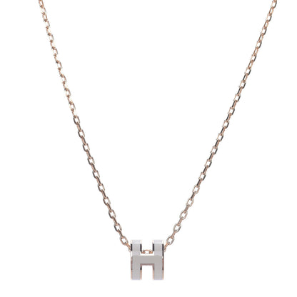 Hermes Lacquered Rose Gold Mini Pop H Pendant Necklace White 1 of 6