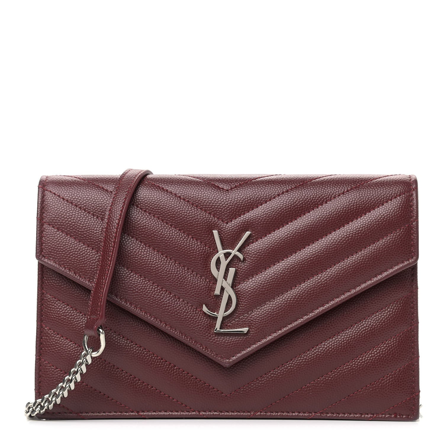Saint Laurent Grain De Poudre Matelasse Chevron Monogram Envelope Chain Wallet Palissandre 1 of 7