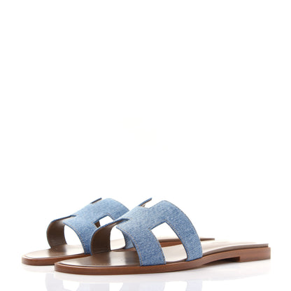 Hermes Denim Canvas Oran Sandals 38 Bleu Clair 3 of 10