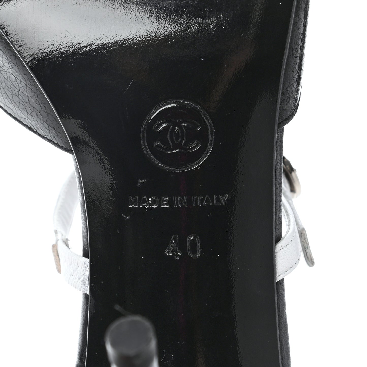 Crackled Calfskin Patent Ankle Strap Pumps 40 Black White