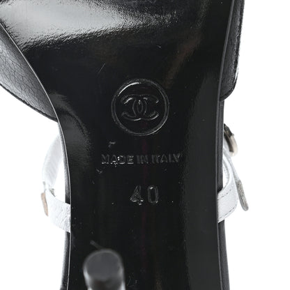 Chanel Crackled Calfskin Patent Ankle Strap Pumps 40 Black White 6 of 11