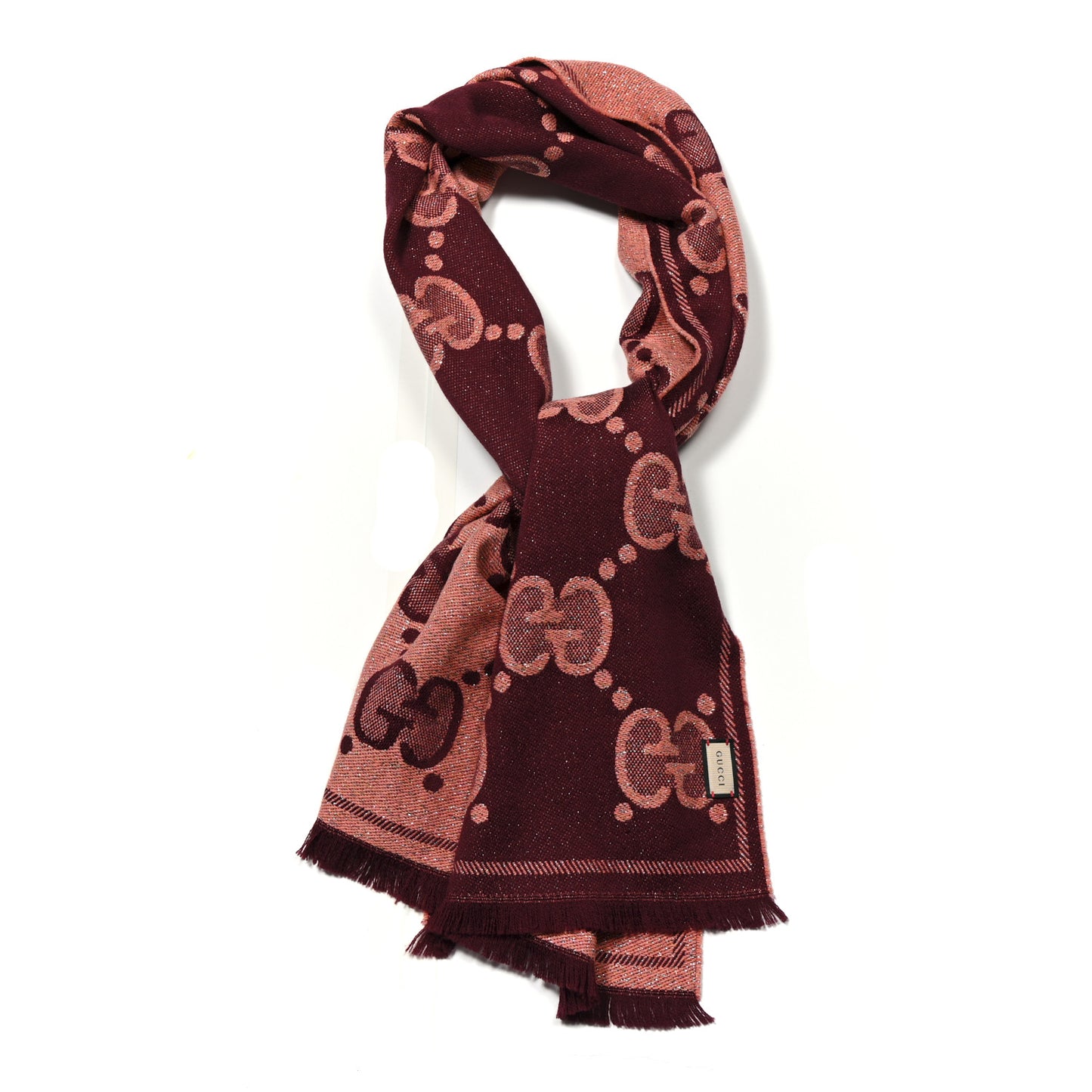 Wool Lame Jacquard Monogram Jumbo GG Lady Nest Lux Scarf Salmon Bordeaux