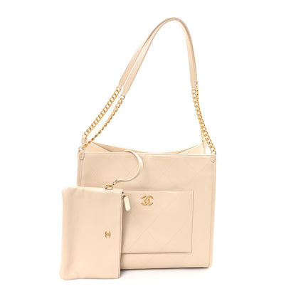 Chanel Caviar Stitched Pocket CC Large Tote Light Beige 3 of 11