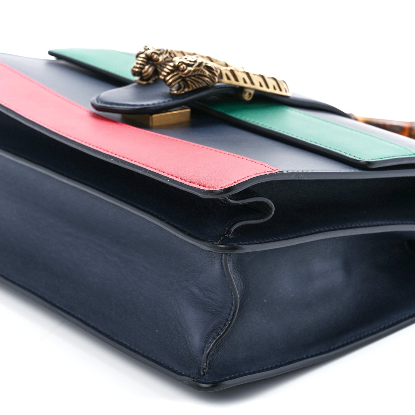 Moon Calfskin Bamboo Web Medium Dionysus Top Handle Bag Blue Emerald Hibiscus Red