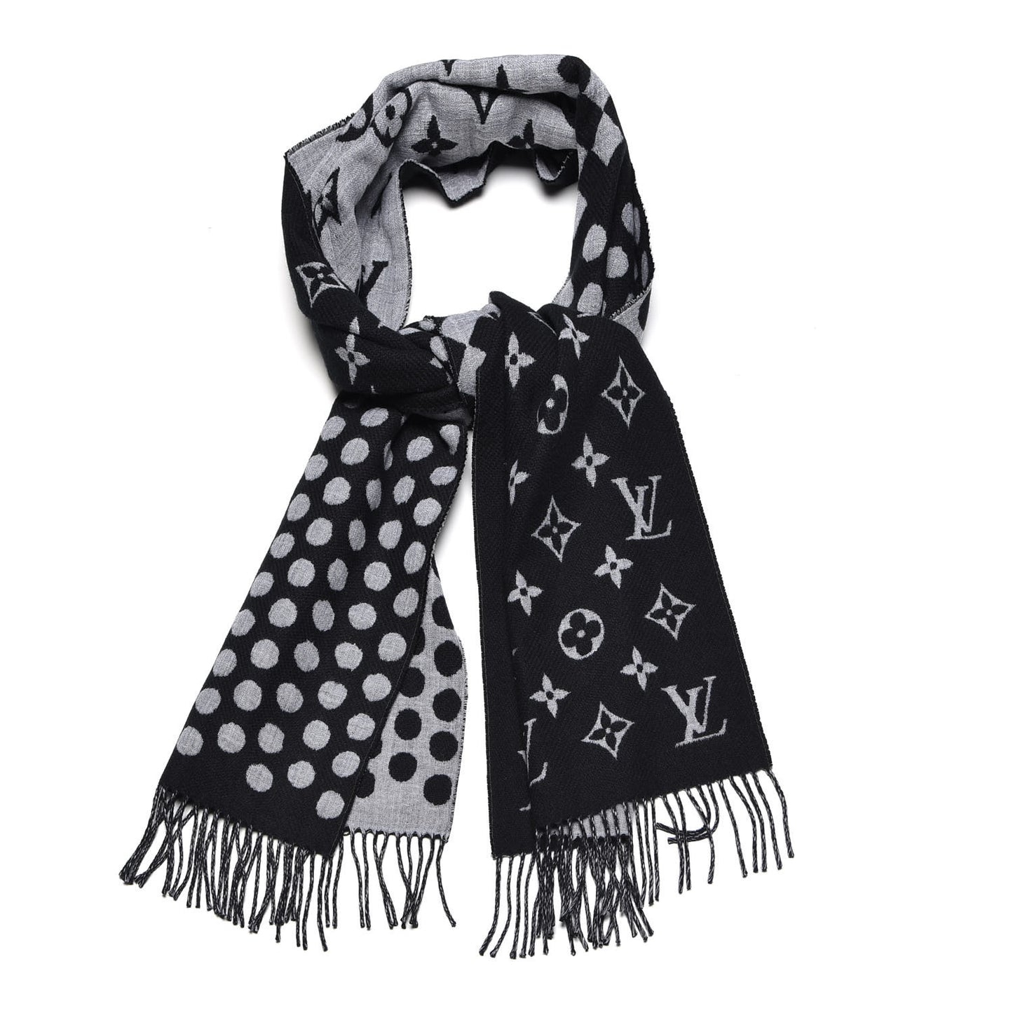 Wool Cashmere Polkagram Scarf Black
