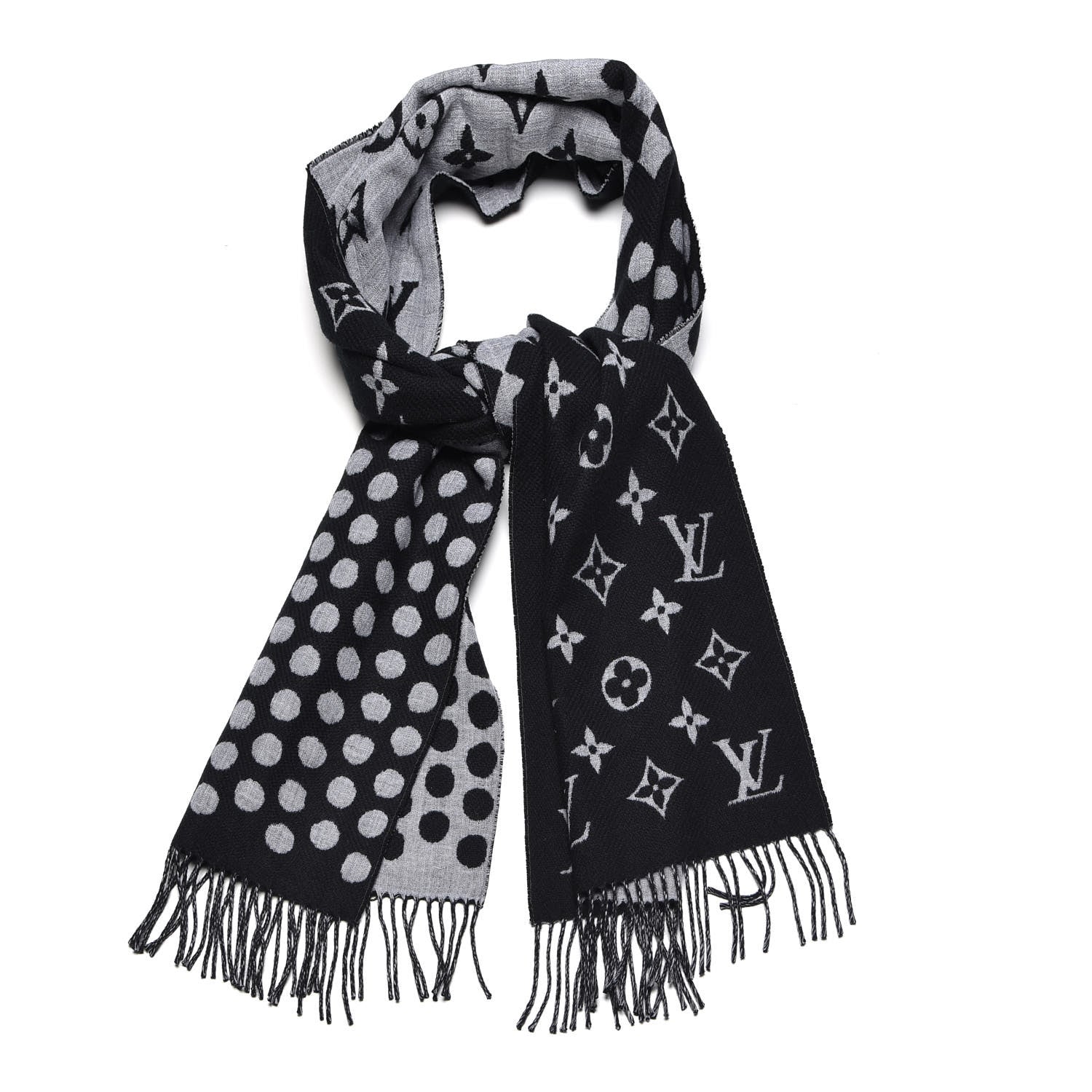 Louis Vuitton Wool Cashmere Polkagram Scarf Black 1 of 4