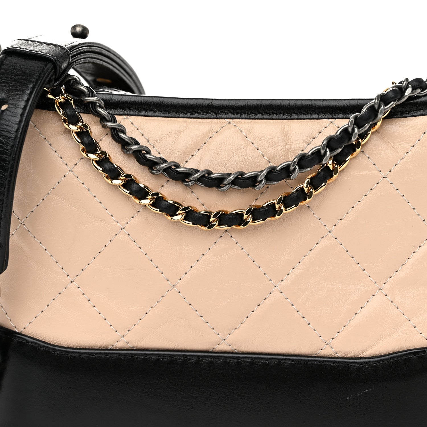 Chanel Aged Calfskin Quilted Small Gabrielle Hobo Beige Black 8 of 10