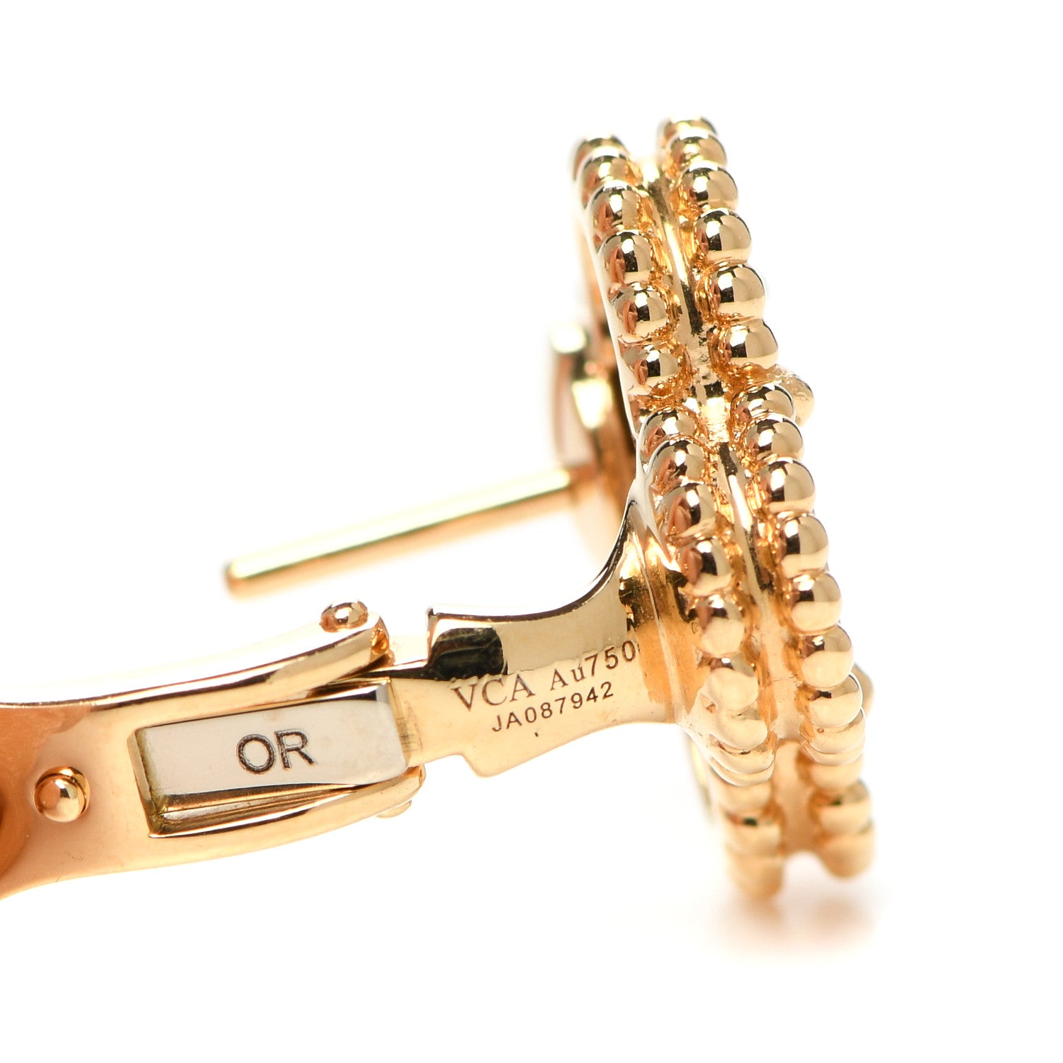 Van Cleef & Arpels 18K Yellow Gold Mother of Pearl Vintage Alhambra Earrings 4 of 6