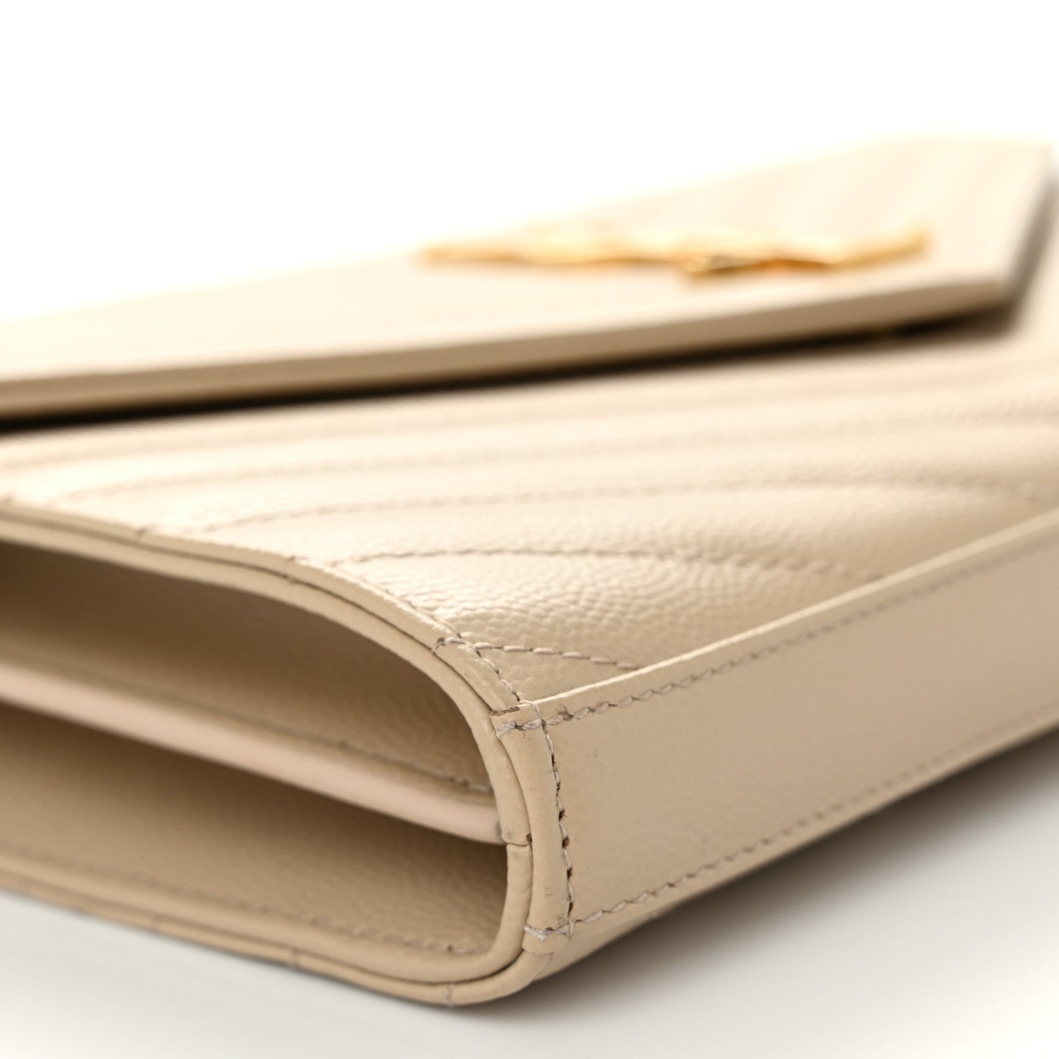 Saint Laurent Grain De Poudre Matelasse Chevron Monogram Chain Wallet Dark Beige 9 of 11