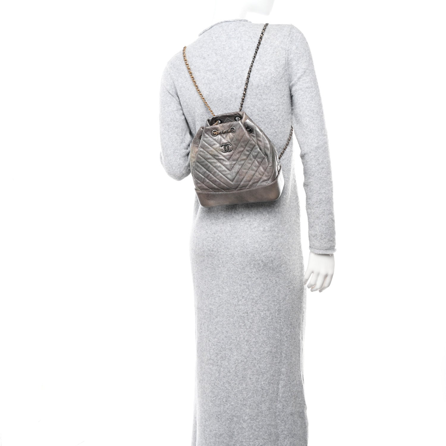Chanel Metallic Grained Goatskin Chevron Quilted Gabrielle Backpack Silver 2 of 10