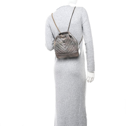 Chanel Metallic Grained Goatskin Chevron Quilted Gabrielle Backpack Silver 2 of 10