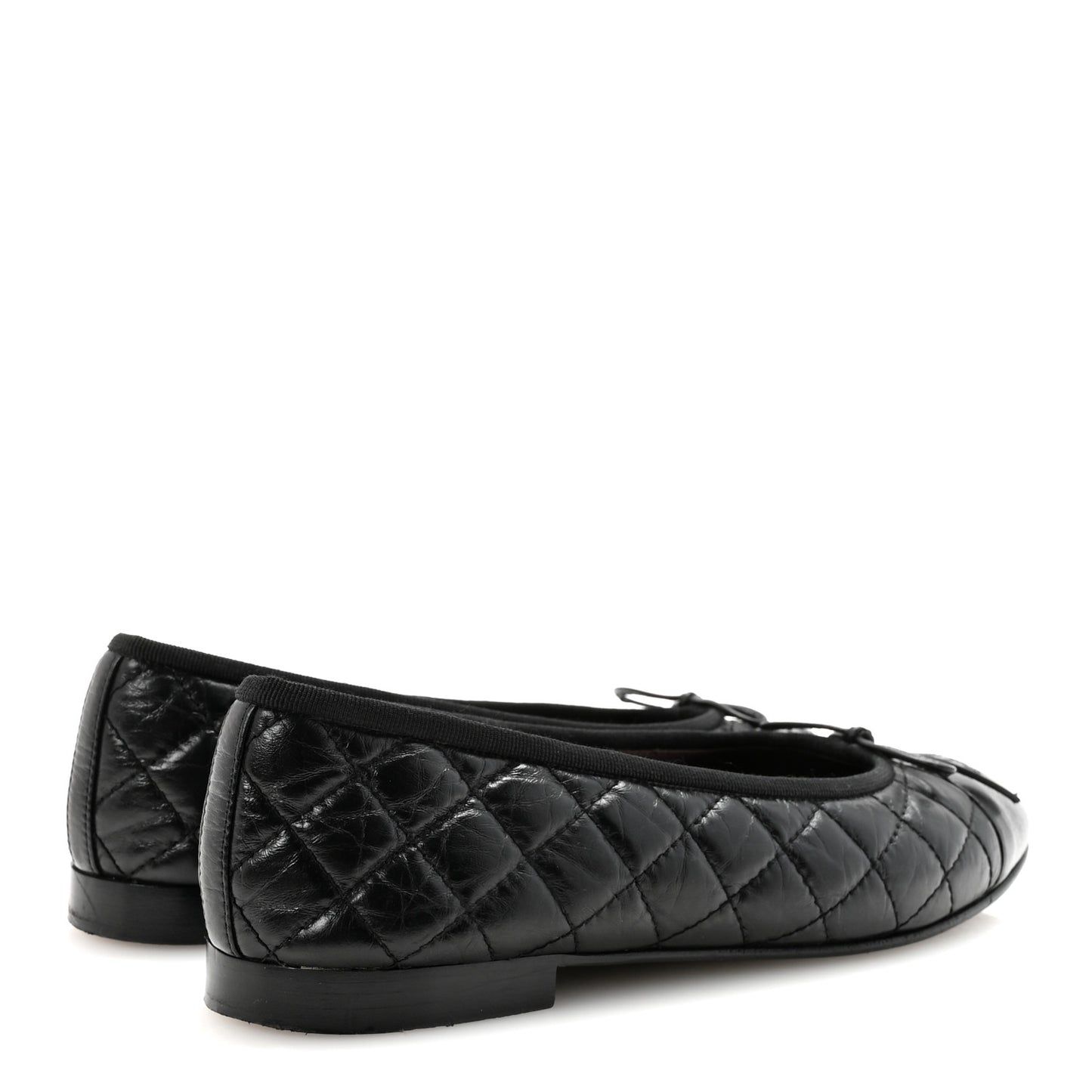 Aged Calfskin Quilted CC Cap Toe Ballerina Flats 39.5 Black