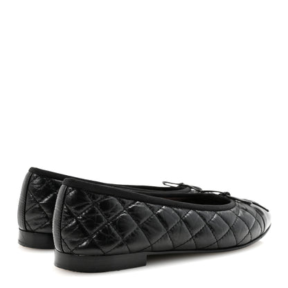 Chanel Aged Calfskin Quilted CC Cap Toe Ballerina Flats 39.5 Black 5 of 9