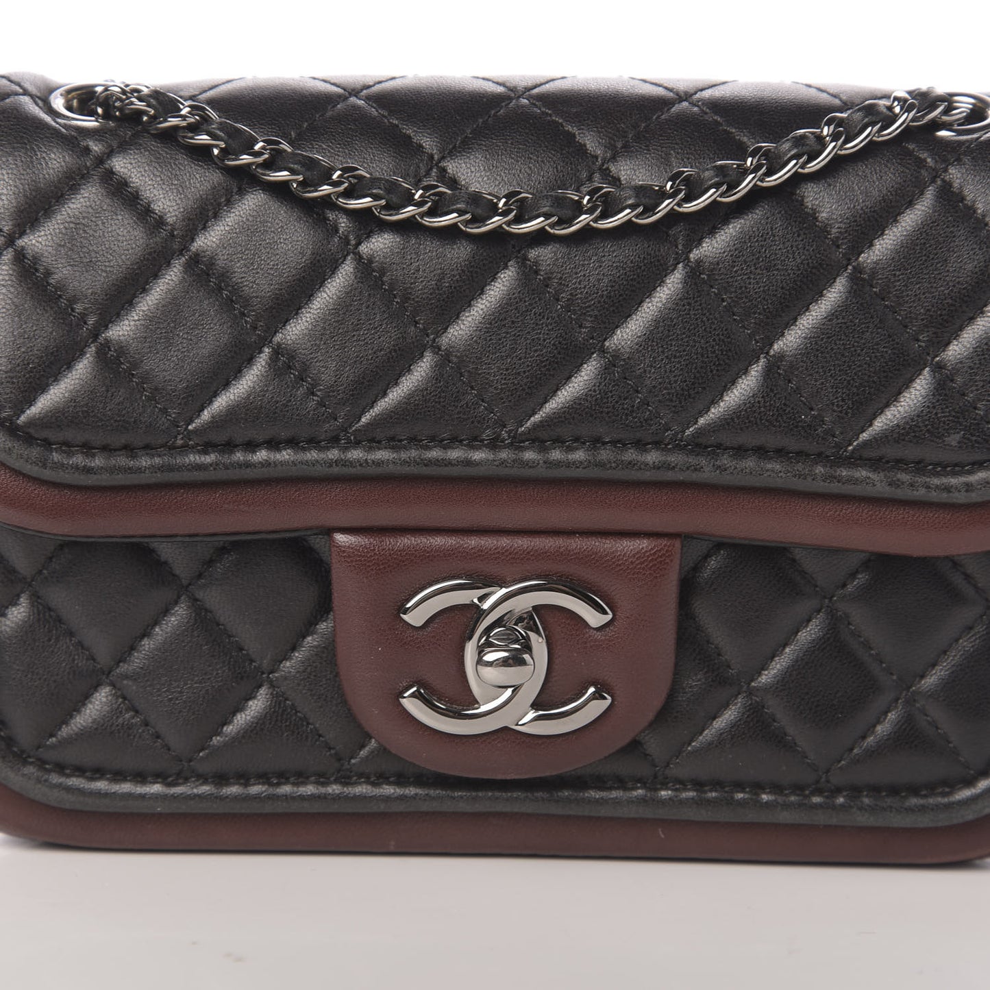 Lambskin Classic Twist Mini Rectangular Flap Black Burgundy