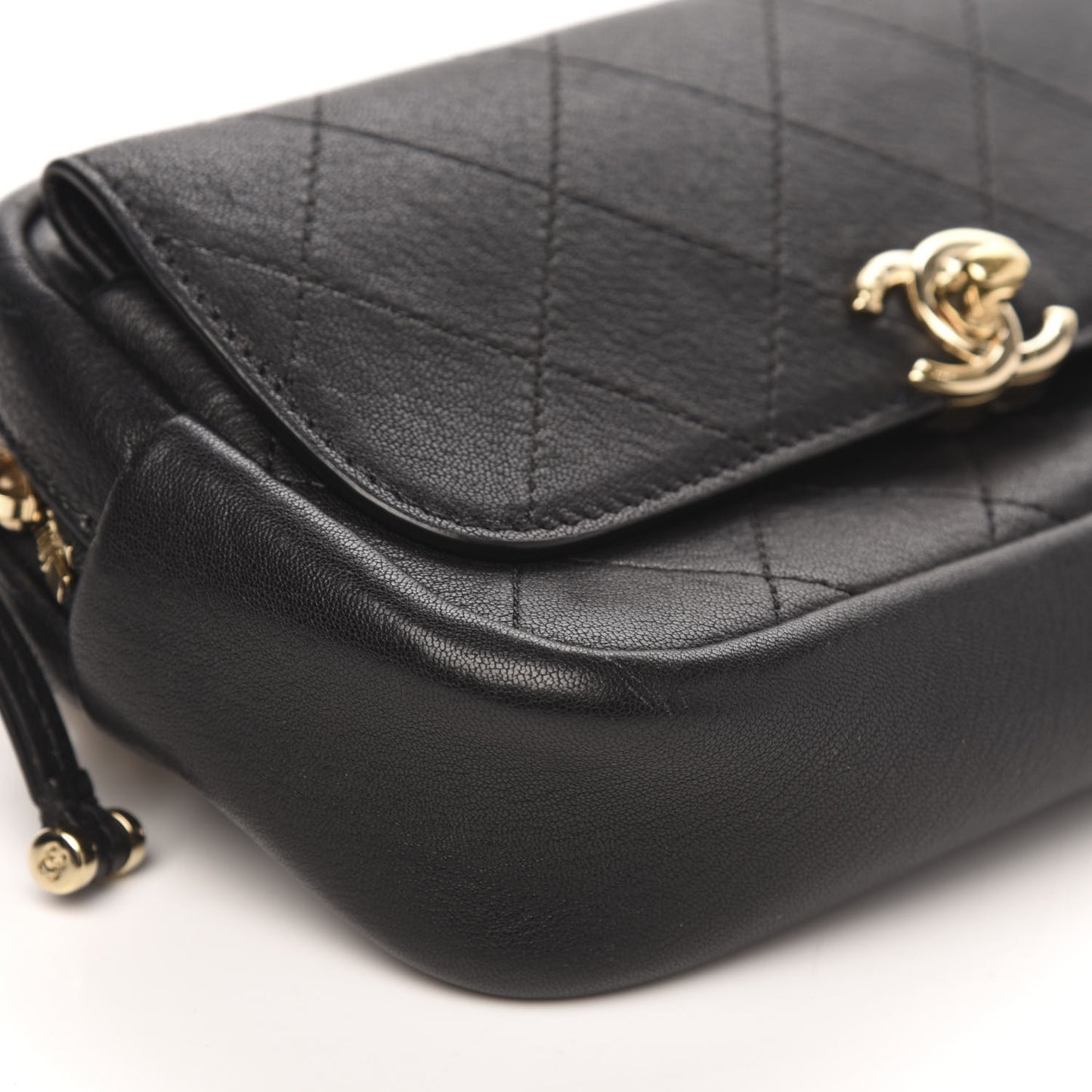 Calfskin Stitched Casual Trip Waist Bag Black