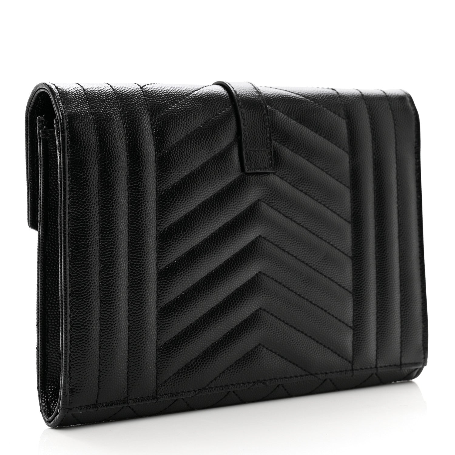 Saint Laurent Grain De Poudre Textured Mixed Matelasse Triquilt Monogram Clutch Black 3 of 7