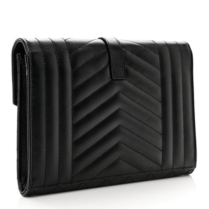Saint Laurent Grain De Poudre Textured Mixed Matelasse Triquilt Monogram Clutch Black 3 of 7