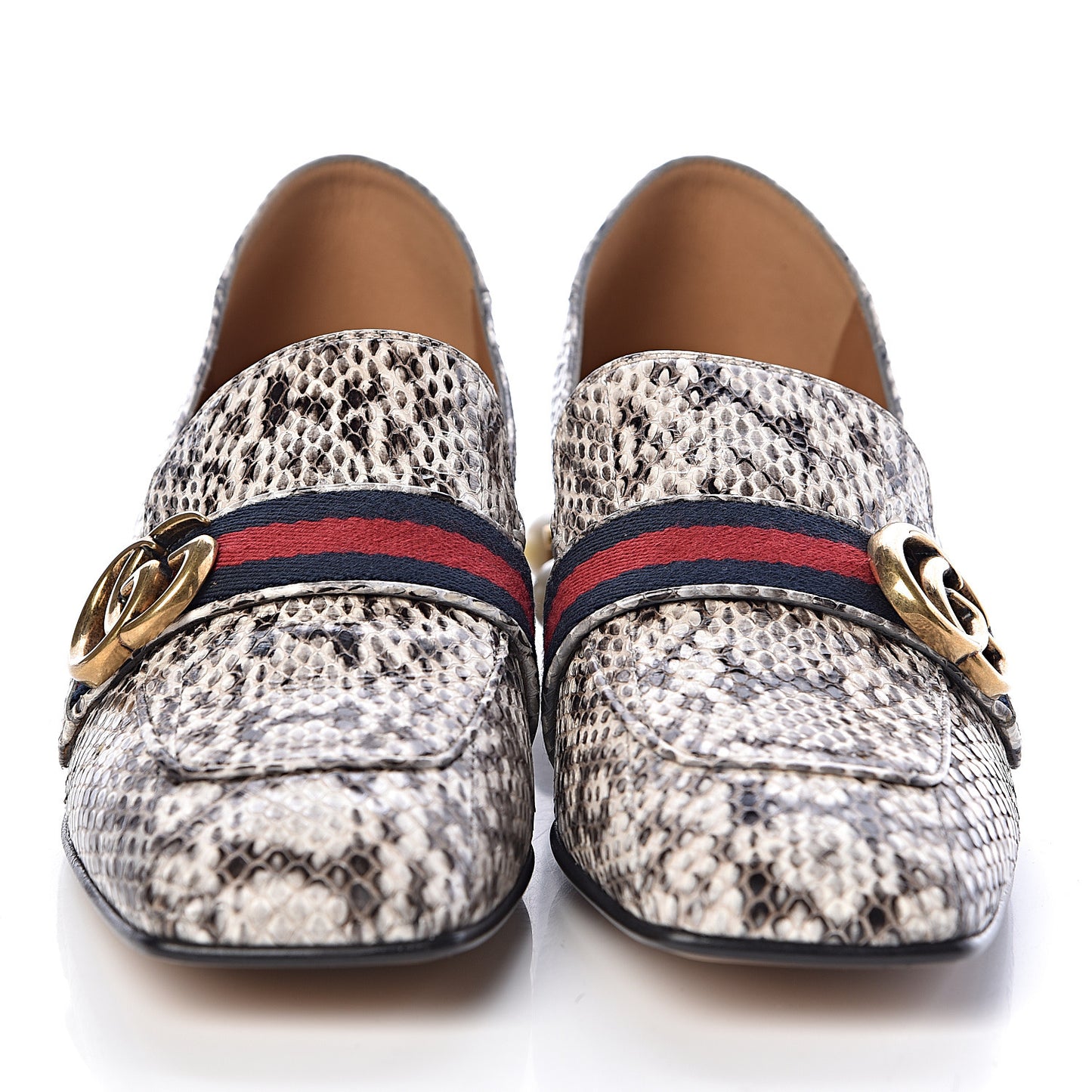 Elaphe Web Pearl Embellished Peyton Loafers 39 Roccia