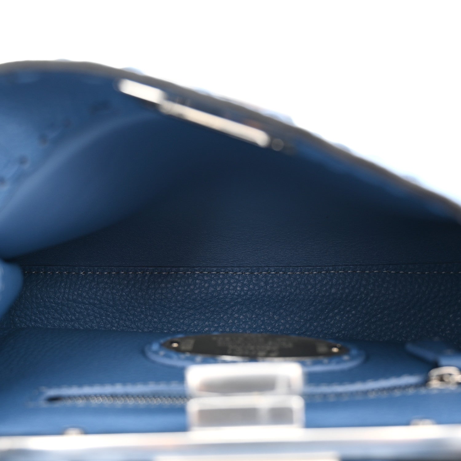 Fendi Cuoio Romano Selleria Macro Stitchings Mini Peekaboo Iconic Satchel Argento Blue 5 of 11