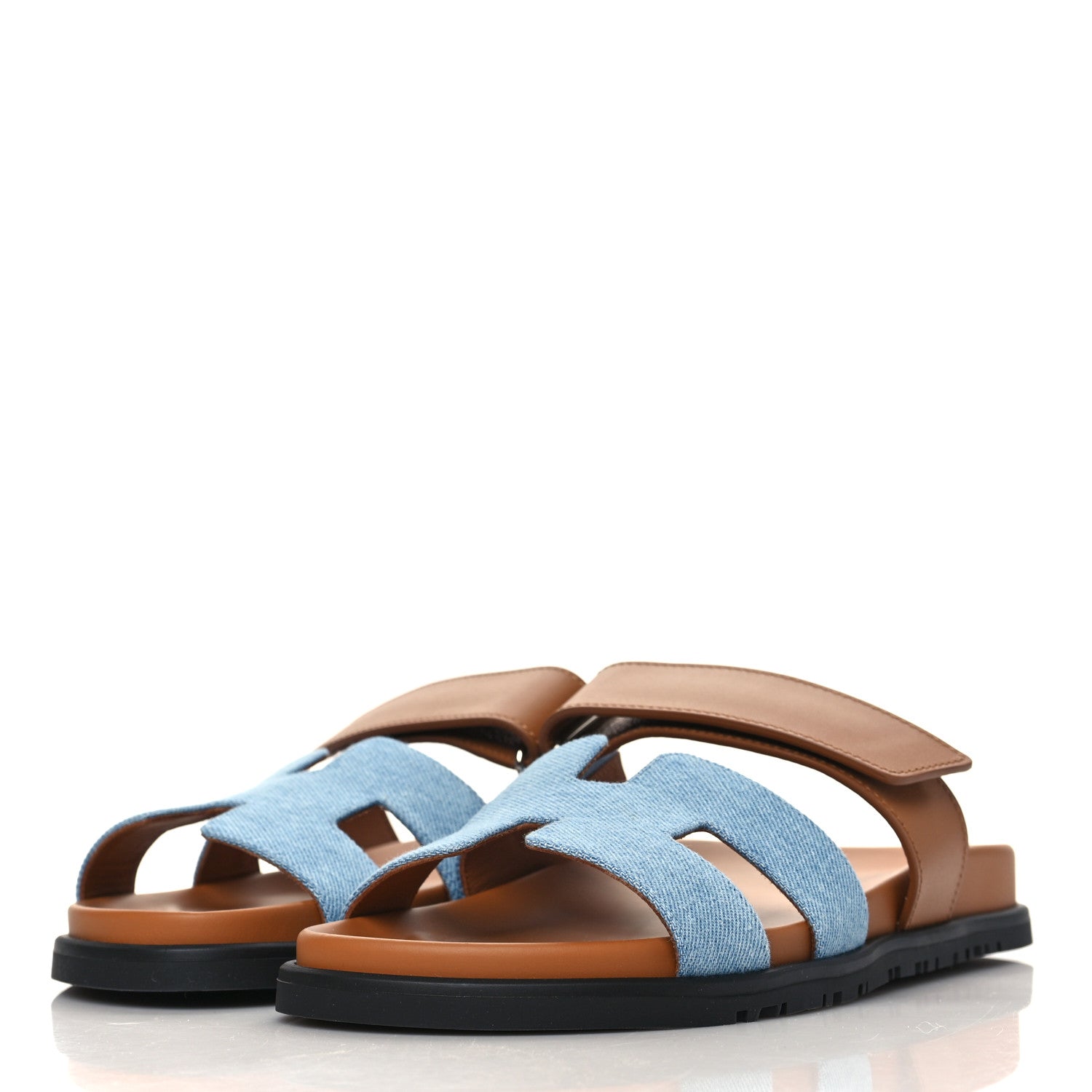 Hermes Denim Calfskin Womens Chypre Sandals 38 Bleu Clair Naturel 2 of 9