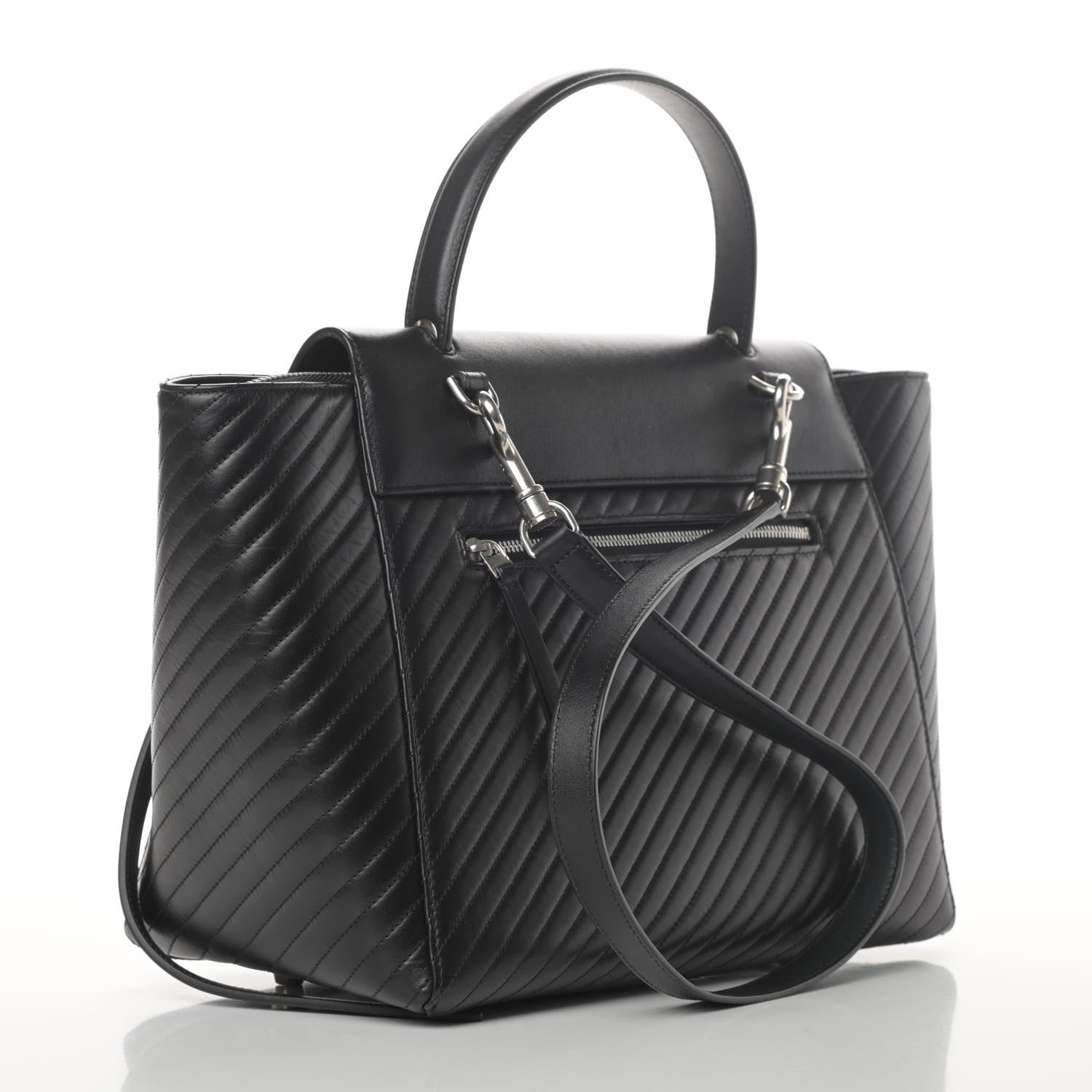 Celine Calfskin Diagonal Quilted Mini Belt Bag Black 4 of 16