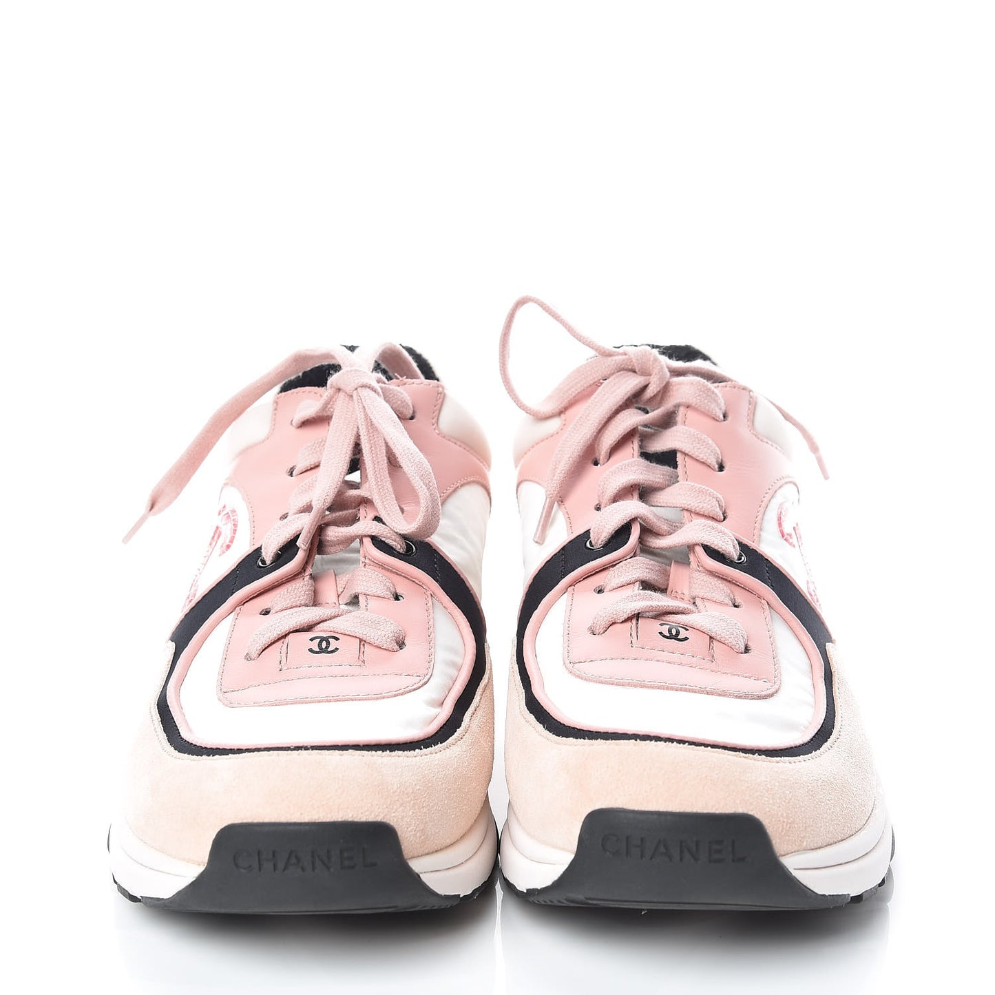 Suede Nylon Lambskin CC Sneakers 38.5 Pink White Black