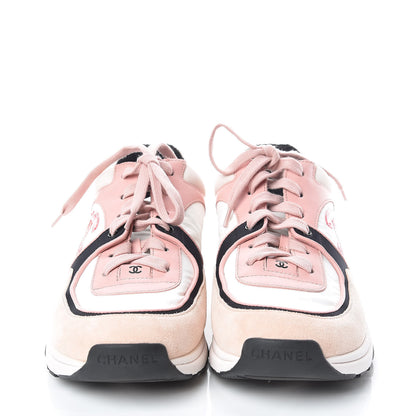 Chanel Suede Nylon Lambskin CC Sneakers 38.5 Pink White Black 2 of 8
