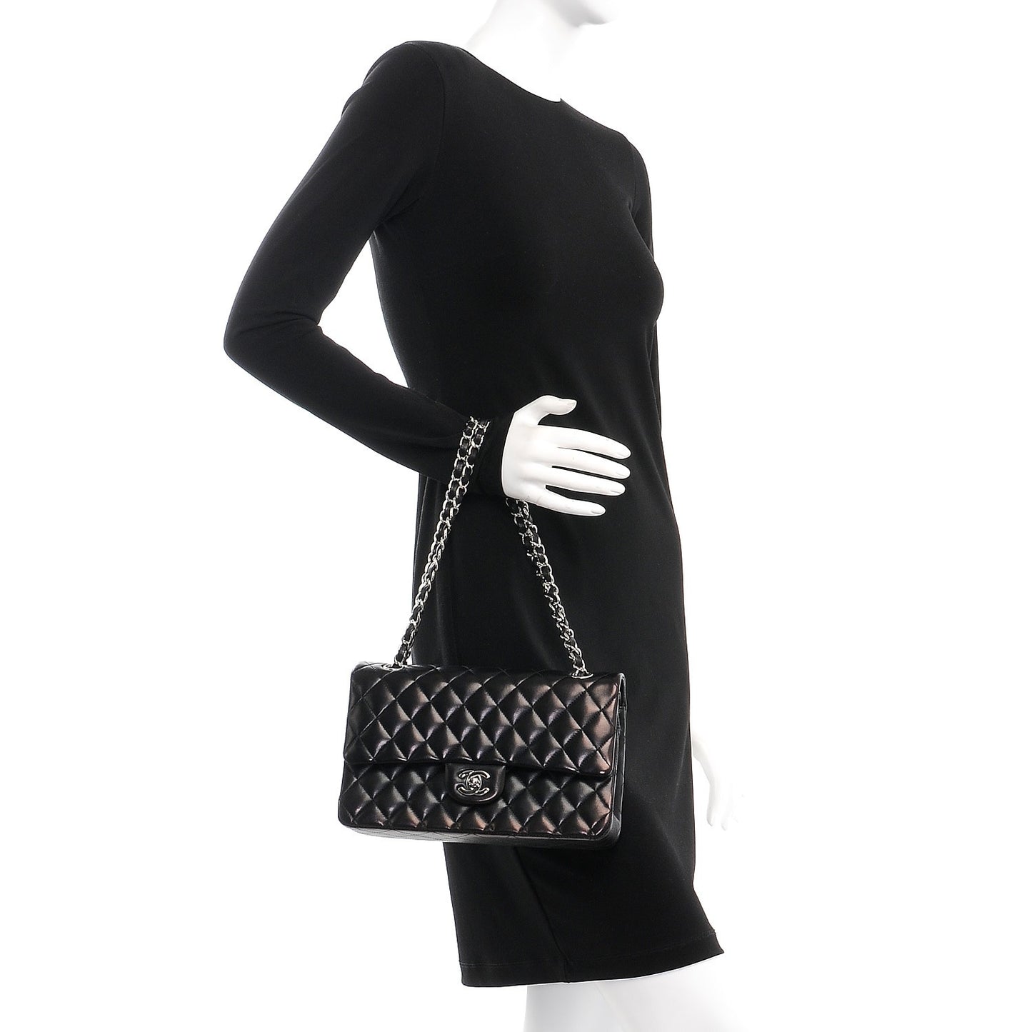 Lambskin Quilted Medium Double Flap Black