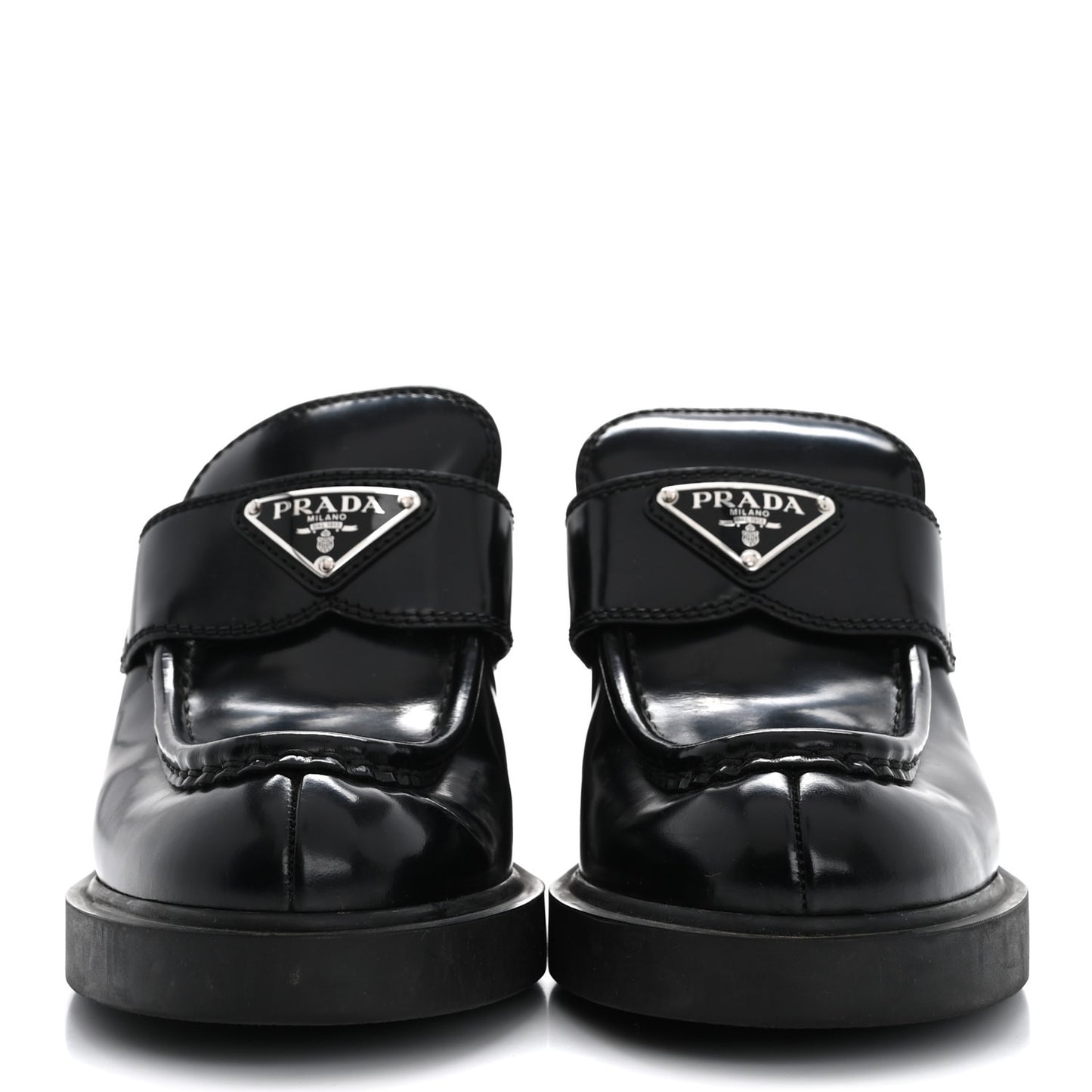 Spazzolato Metal Triangle Logo Platform Loafer Mules 37 Black