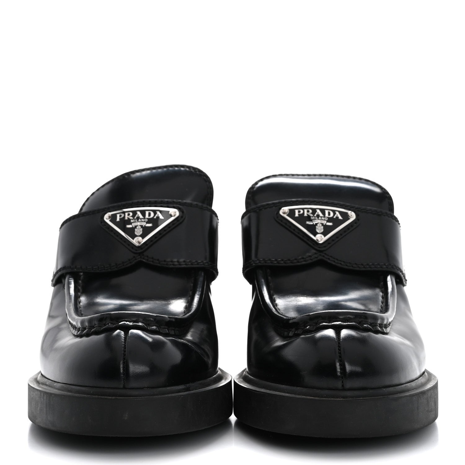 Prada Spazzolato Metal Triangle Logo Platform Loafer Mules 37 Black 3 of 17