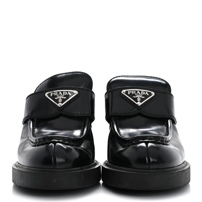 Prada Spazzolato Metal Triangle Logo Platform Loafer Mules 37 Black 3 of 17